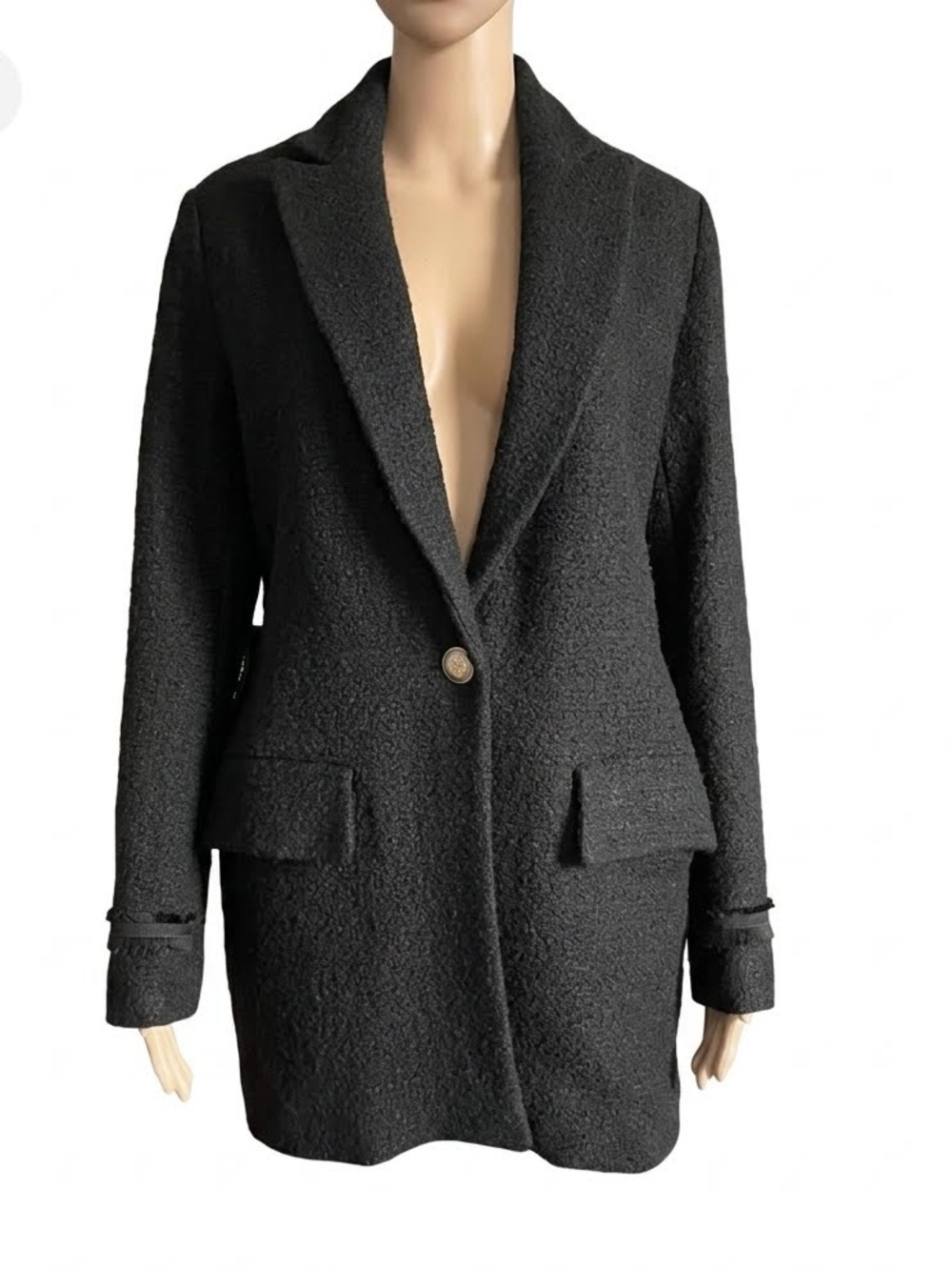 Maje Vaiba Wool Blend Coat Banded Single Button Black Size 36 Size S